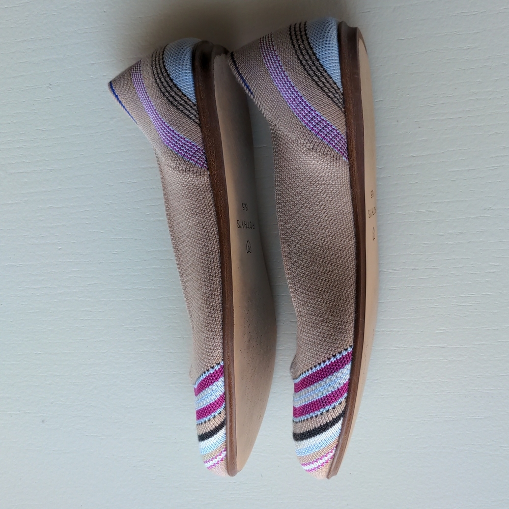 💕 Rothy's Merino Wool Flat in Camel Ribbon Stripe Merino Wool Size 6.5 - Picture 4 of 10